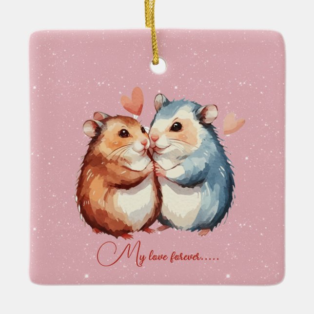 Adorno De Cerámica Cuddling Mice Couple Valentine (Anverso)