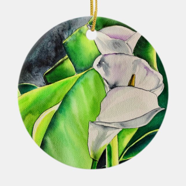 Adorno De Cerámica Cuenca de Arum blanca floral tropical (Frente)