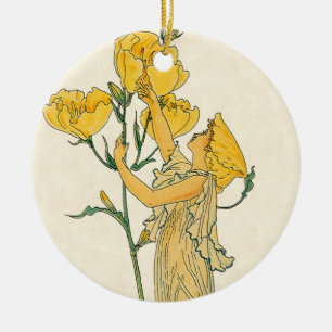 Adorno De Cerámica Cuento de Hadas Antiguo, Primula, Walter Crane