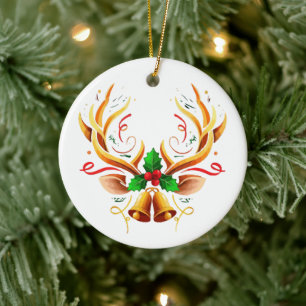 Adorno De Cerámica Cuerna de Reno Festiva Elegante Navidad Moderna