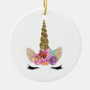 Adorno De Cerámica Cuerno de Unicornio con Brillo Dorado Personalizad