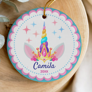 Adorno De Cerámica Cuerno de Unicornio de Fantasía Arcoíris Femenino