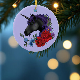 Adorno De Cerámica Cuerno Negro de Unicornio Jardín de Flores de Medi