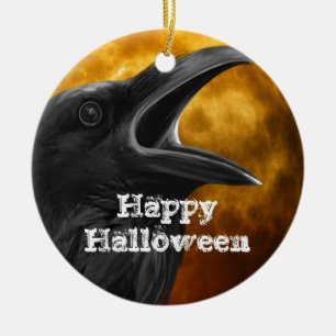 Adorno De Cerámica Cuervo negro de Halloween