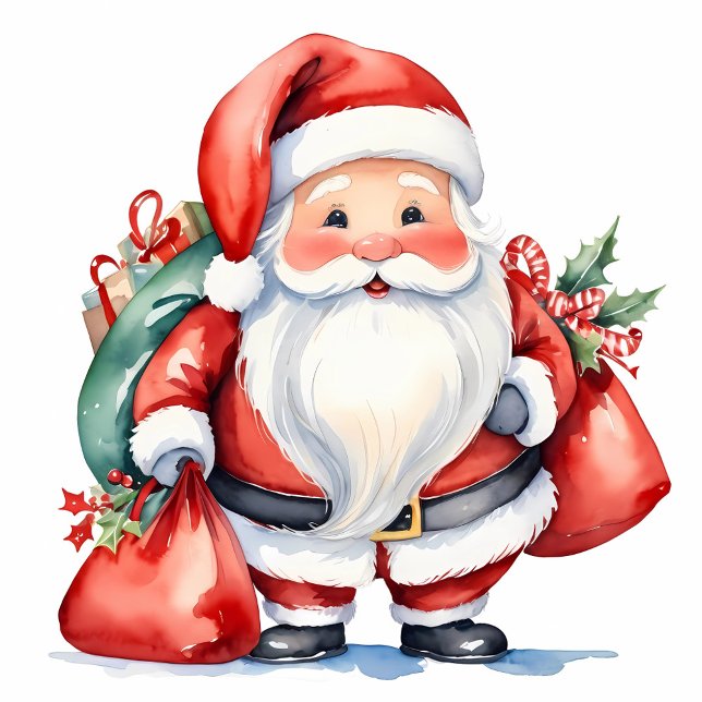 Adorno De Cerámica Cuidada acuarela Santa Claus con bolsas de regalo  (Subido por el creador)