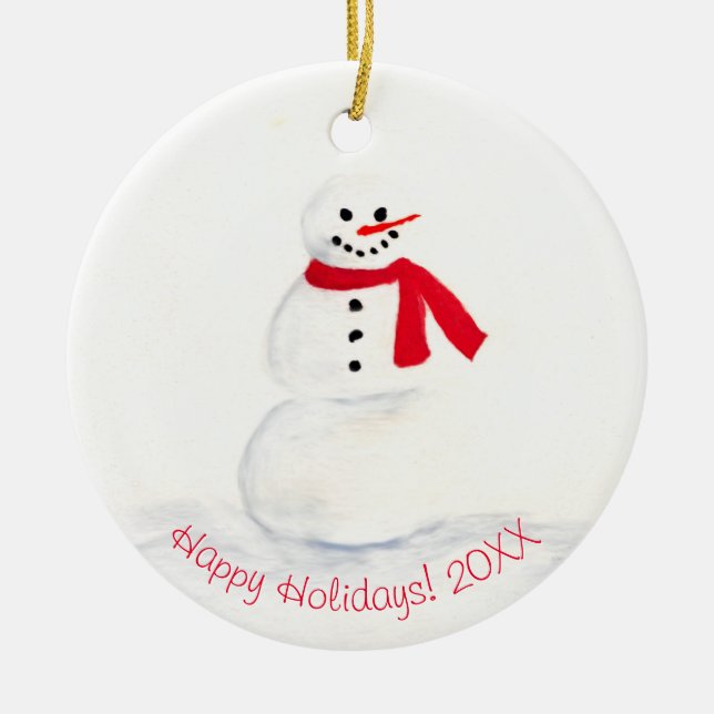 Adorno De Cerámica Cuidada acuarela Snowman Happy Holidays Back (Frente)