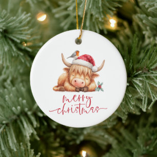 Adorno De Cerámica Cuidada durmiente vaca de montaña Feliz Navidad