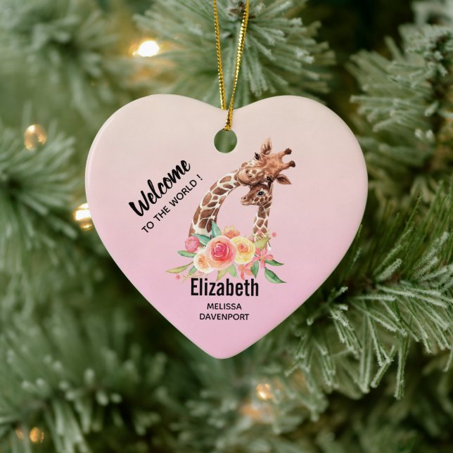 Adorno De Cerámica Cuidada jirafa acuarela mamá y bebé (Árbol)