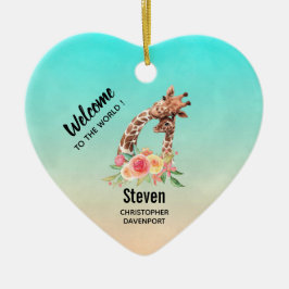 Adorno De Cerámica Cuidada jirafa acuarela mamá y bebé