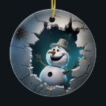 Adorno De Cerámica Cuidada Navidad de Snowman 3D<br><div class="desc">Cuidada Navidad de Snowman 3D</div>