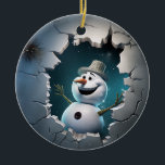 Adorno De Cerámica Cuidada Navidad de Snowman 3D<br><div class="desc">Cuidada Navidad de Snowman 3D</div>