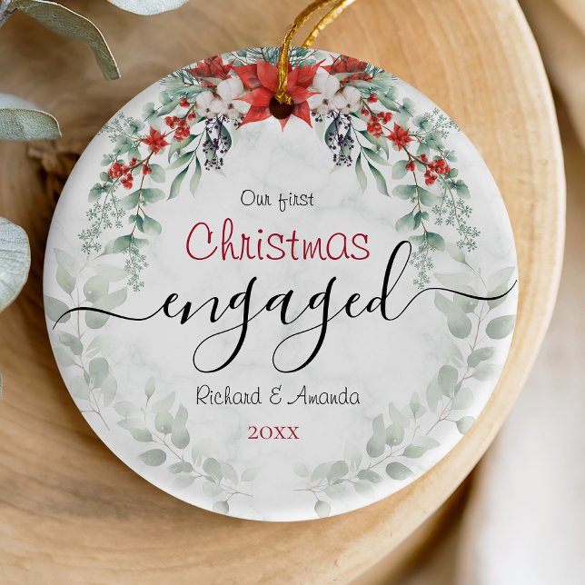 Adorno De Cerámica Cuidada primer compromiso de Navidad Poinsettia ro (Subido por el creador)