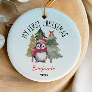 Adorno De Cerámica Cuidado bebé primer pinguino de Navidad Cerámica