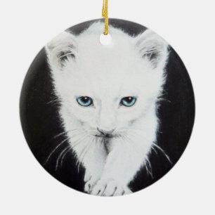 Adorno De Cerámica Cuidado gatito blanco Arte de dibujo animal Amante