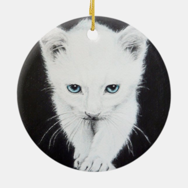 Adorno De Cerámica Cuidado gatito blanco Arte de dibujo animal Amante (Atrás)