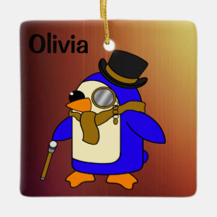 Adorno De Cerámica Cuidado personalizado pingüino cuero claro amarill