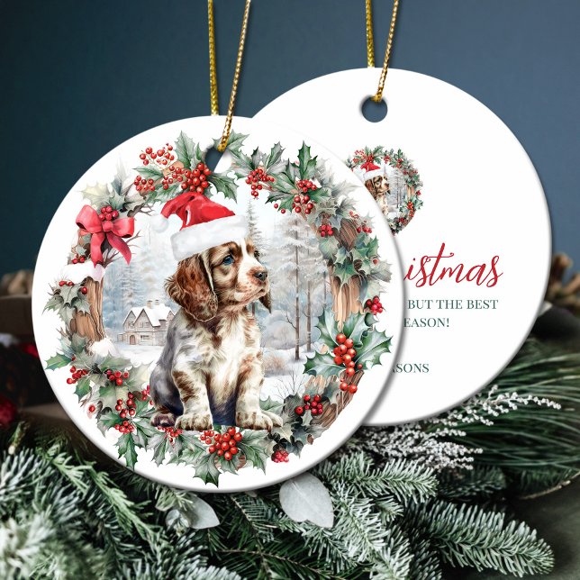 Adorno De Cerámica Cuidados Navidades Cocker spaniel perro cachorro S (Cute Christmas Cocker spaniel dog puppy Santa hat Ceramic Ornament)