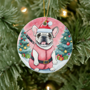 Adorno De Cerámica Cuidados Navidades de perros Bulldog franceses