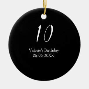Adorno De Cerámica cumpleaños 10 nombre fecha caligrafía blanco negro