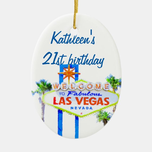 Adorno De Cerámica Cumpleaños 21 de Las Vegas (Frente)