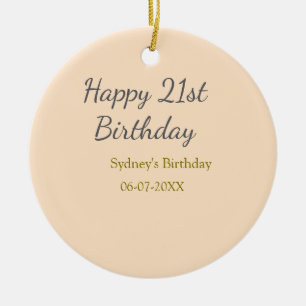 Adorno De Cerámica Cumpleaños 21 feliz nombre fecha gris naranja past
