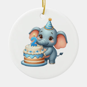 Adorno De Cerámica Cumpleaños 2 de elefante lindo