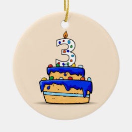 Adorno De Cerámica Cumpleaños 3 del niño, 3 en pastel azul dulce