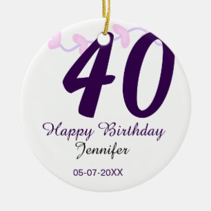 Adorno De Cerámica cumpleaños 40 agregar nombre fecha año pin floral