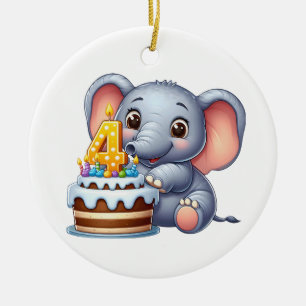 Adorno De Cerámica Cumpleaños 4 de elefante lindo