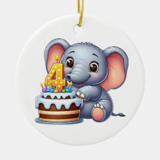 Adorno De Cerámica Cumpleaños 4 de elefante lindo