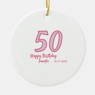 Adorno De Cerámica cumpleaños 50 rosa morado negrita nombre simple mi