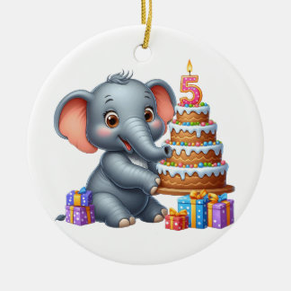 Adorno De Cerámica Cumpleaños 5 de Elefante Adorable