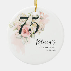 Adorno De Cerámica Cumpleaños 75 Botánico de Eucalipto Floral Rosa
