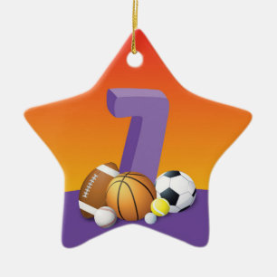 Adorno De Cerámica Cumpleaños 7 de niña Pelotas de Deportes