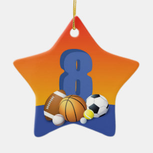 Adorno De Cerámica Cumpleaños 8 Niño Pelotas Deportivas