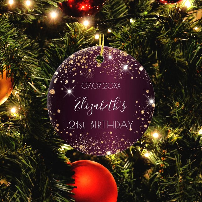 Adorno De Cerámica Cumpleaños burgundy rosa oro purpurina nombre eleg (Subido por el creador)