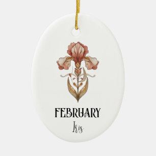 Adorno De Cerámica Cumpleaños con Iris Flor de Nacimiento de Febrero