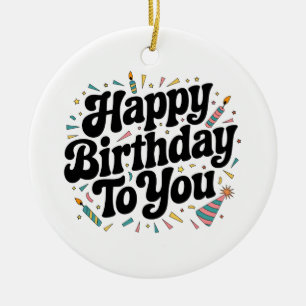 Adorno De Cerámica Cumpleaños Confeti Retro
