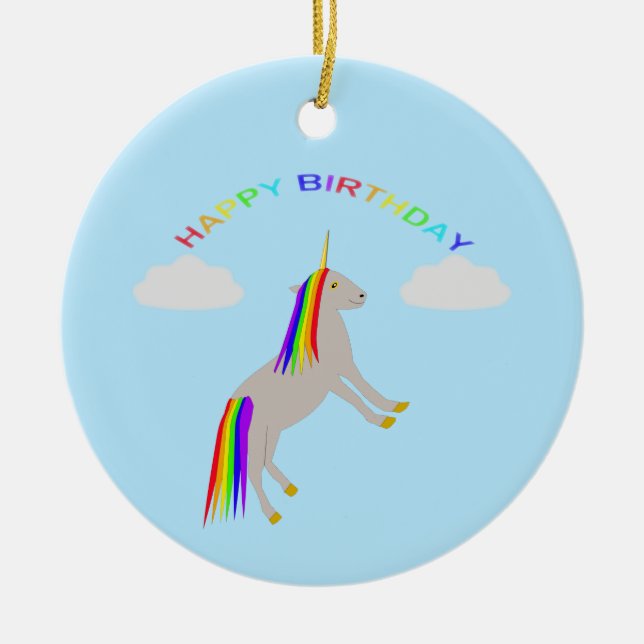 Adorno De Cerámica Cumpleaños de la fantasía Unicornio Arcoiris y nub (Frente)