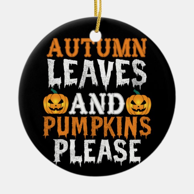 Adorno De Cerámica Cumpleaños de las hojas de otoño y calabazas de Ha (Frente)