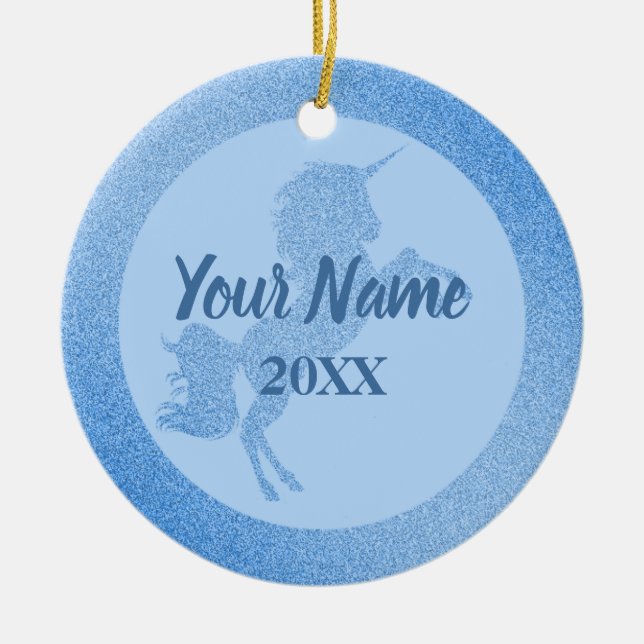 Adorno De Cerámica Cumpleaños de Unicornio Azul (Frente)