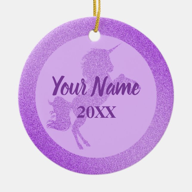 Adorno De Cerámica Cumpleaños de Unicornio Púrpura (Frente)