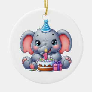 Adorno De Cerámica Cumpleaños del elefante bebé 1