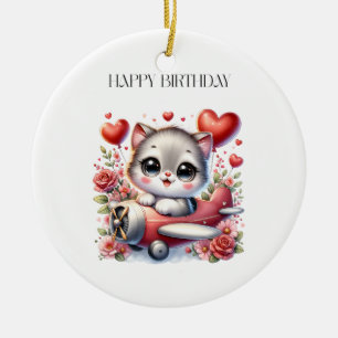 Adorno De Cerámica Cumpleaños del piloto de gatito