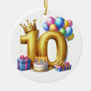 Adorno De Cerámica Cumpleaños dorado 10