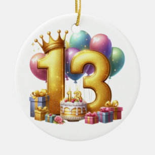 Adorno De Cerámica Cumpleaños dorado 13