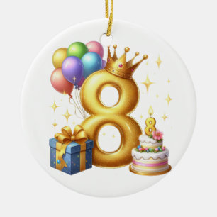 Adorno De Cerámica Cumpleaños dorado 8