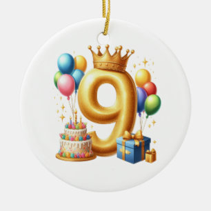 Adorno De Cerámica Cumpleaños dorado número 9