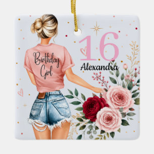 Adorno De Cerámica Cumpleaños Dulces 16 Niña Nombre Personalizado Ros