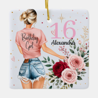 Adorno De Cerámica Cumpleaños Dulces 16 Niña Nombre Personalizado Ros